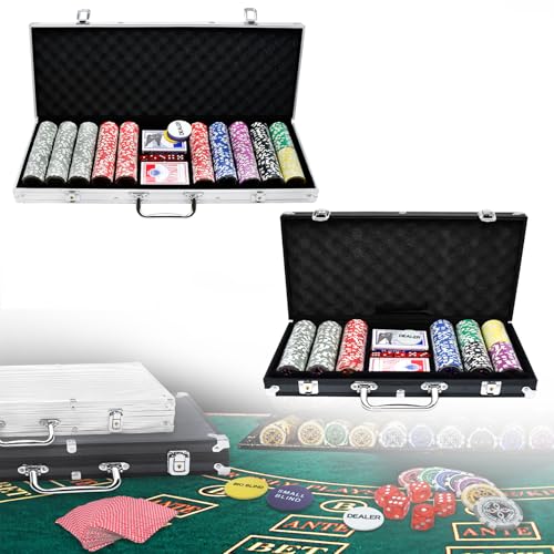 Froadp Pokerset Profi 500 Laser Pokerchips Pokerkoffer Pokerspiel mit Aluminium Gehäuse Poker Komplett Set inkl. 2X Pokerdecks, 3X Dealer Button, 5X Würfeln, 2X Schlüssel, Silber Froadp Pokerset Profi 500 Laser Pokerchips Pokerkoffer Pokerspiel mit Aluminium Gehäuse Poker Komplett Set inkl. 2X Pokerdecks, 3X Dealer Button, 5X Würfeln, 2X Schlüssel, Silber von Froadp