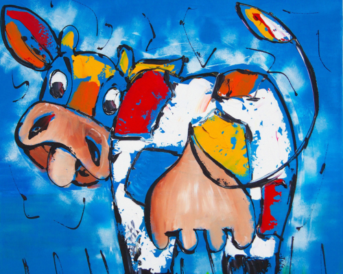 Fröhliche Malerei - Glückliche Kuh, 40x50cm / Mit Rahmen von Fröhliche Malerei