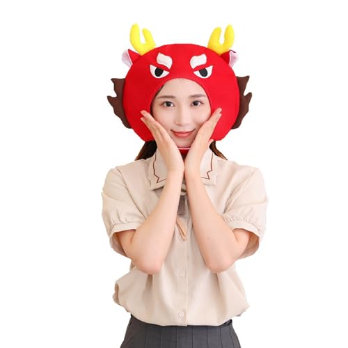 Frogued Cartoon Kopfbedeckung Verstellbar 3D Fluffy Plüschhut Zodiac Plüsch Spielzeug Süßes Performance Hut Neujahr Masquerade Party Kostüm Chinesisch Drache Jahr von Frogued
