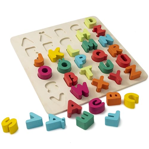 Deutsches ABC Alphabet Puzzle Holz, Buchstaben Holz Puzzle Lernspielzeug, Montessori Holz Spielzeug Puzzle Kinder ab 3 4, Alphabet Lernen, Spielzeug ab 3 4 Jahre Geschenke für Mädchen Jungen von Frohes Holz