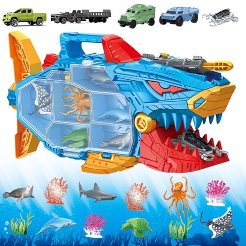 Frontoytall Hai-Spielzeug, Tiefsee-Kreaturen-Spielzeug, Ozean-Tiere, Spielzeug mit LKW, Spielzeug, Autos, Geschenke für Mädchen und Jungen, 18-teiliges Spielzeug-Set für Kinder von Frontoytall