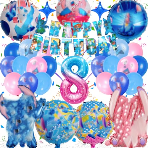 Geburtstag Deko für Jungen 8 Jahre - 44-Teilige Geburtstagsparty Ballon Set, Partygeschirr Set in Blau, Hochwertig & Umweltfreundlich, Einfach zu Montieren von Frotox