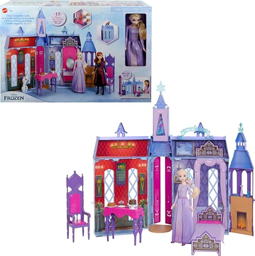 Disney Die Eiskönigin - Puppenhaus des Schlosses in Arendelle (60 cm+) mit Elsa-Puppe, 4 Spielbereichen und 15 Möbel- und Zubehörteilen aus dem Disney-Film Die Eiskönigin II, HLW61 von Disney Frozen