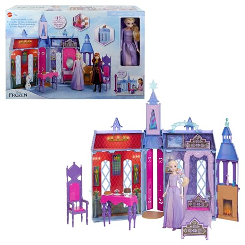 Disney Die Eiskönigin - Puppenhaus des Schlosses in Arendelle (60 cm+) mit Elsa-Puppe, 4 Spielbereichen und 15 Möbel- und Zubehörteilen aus dem Disney-Film Die Eiskönigin II, HLW61 von Disney Frozen