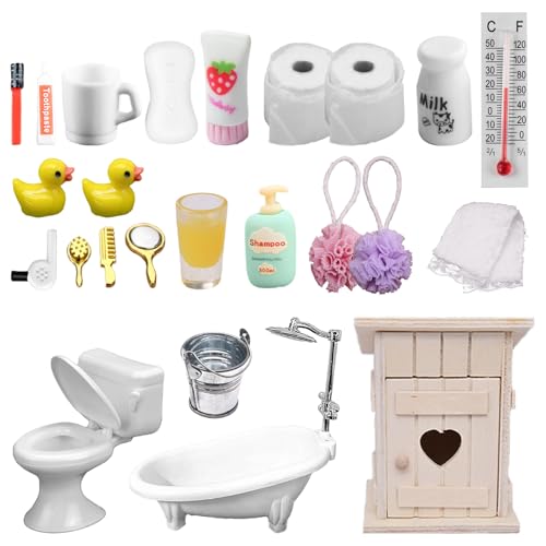 24 Stück Wichtel Zubehör Set, Miniatur Puppenhaus Zubehör Wichtel Badewanne Set 1:12 Miniatur Toilettenartikel Badezimmer Wasch Zubehör mit Wichtelklo, Handtuch, Ente für Puppenhaus Badezimmer Deko 24 Stück Wichtel Zubehör Set, Miniatur Puppenhaus Zubehör Wichtel Badewanne Set 1:12 Miniatur Toilettenartikel Badezimmer Wasch Zubehör mit Wichtelklo, Handtuch, Ente für Puppenhaus Badezimmer Deko von Frstem