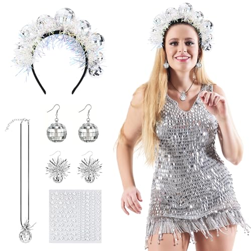 5 Stück Discokugel Kostüm, Discokugel Haarband Ohrringe Halskett Silber Discokugel Haarreif Glitzer Discokugel Deko Disco Party Zubehör für Damen 70er 80er Jahre, New Year, Karneval 5 Stück Discokugel Kostüm, Discokugel Haarband Ohrringe Halskett Silber Discokugel Haarreif Glitzer Discokugel Deko Disco Party Zubehör für Damen 70er 80er Jahre, New Year, Karneval von Frstem