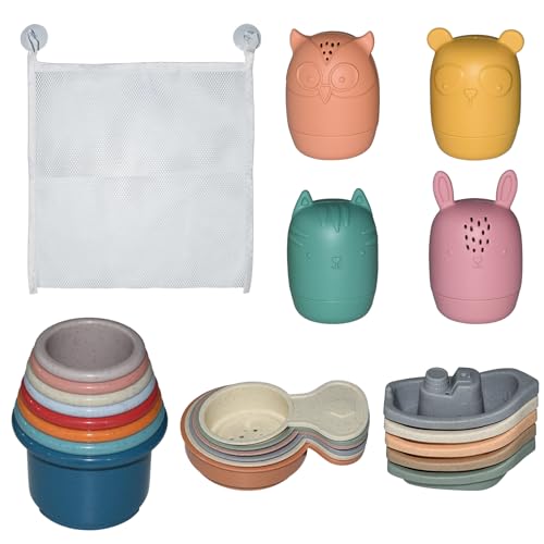 Frstem 24 Baby Badespielzeug Set Sichere Vielseitiges Silikon Spielzeuge für Spaß im Wasser. Umweltfreundlich & Leicht zu Reinigen von Frstem