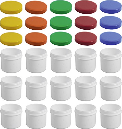 15 Salbendöschen, Creme-döschen, Salbenkruke flach, 25ml Inhalt mit farbigen Deckeln - Made IN Germany von Frühes Forschen