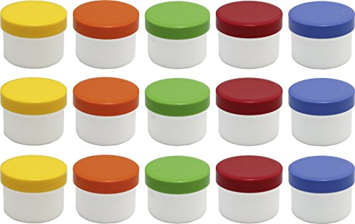 15 Salbendöschen, Creme-döschen, Salbenkruke flach, 35ml Inhalt mit farbigen Deckeln - Made IN Germany von Frühes Forschen
