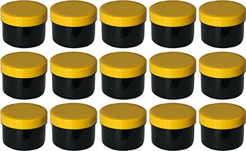 15 Salbendöschen, Creme-döschen, Salbenkruke flach schwarz, 35ml Inhalt mit gelben Deckeln - Made IN Germany von Frühes Forschen
