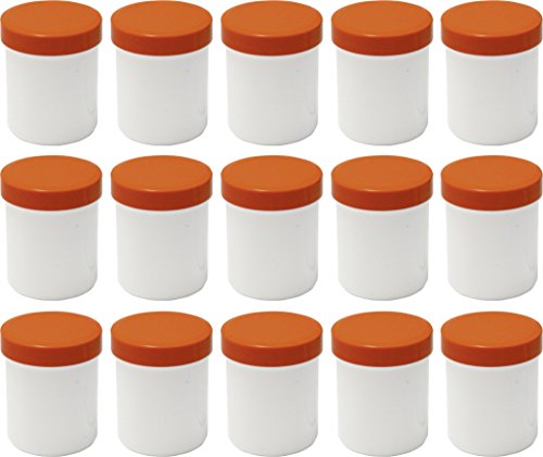 FRÜHES FORSCHEN 15 Salbendöschen, Creme-döschen, Salbenkruke hoch, 25ml Inhalt mit orange-farbenen Deckeln - Made IN Germany von FRÜHES FORSCHEN