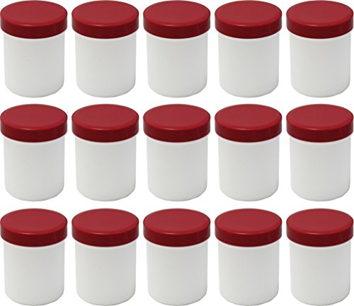 FRÜHES FORSCHEN 15 Salbendöschen, Creme-döschen, Salbenkruke hoch, 25ml Inhalt mit roten Deckeln - Made IN Germany von FRÜHES FORSCHEN