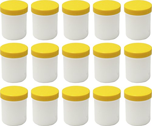 15 Salbendöschen, Creme-döschen, Salbenkruke hoch, 60ml Inhalt mit gelben Deckeln - Made IN Germany von Frühes Forschen