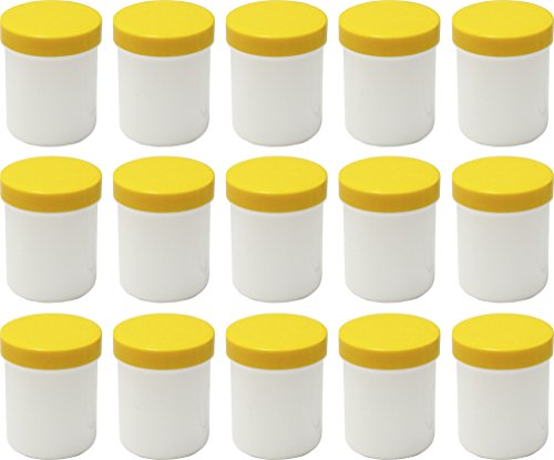 Frühes Forschen 15 Salbendosen hoch, 60ml Inhalt, weiß mit gelben Deckeln von Frühes Forschen