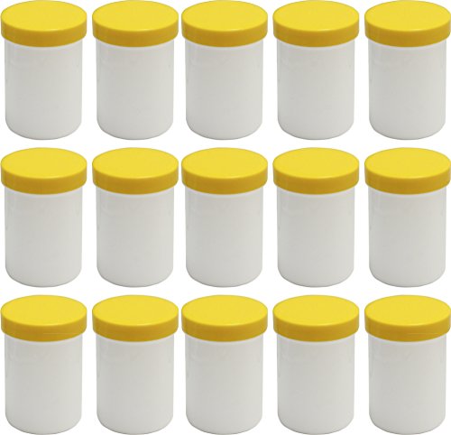 15 Salbendöschen, Creme-döschen, Salbenkruke hoch, 75ml Inhalt mit gelben Deckeln - Made IN Germany von Frühes Forschen