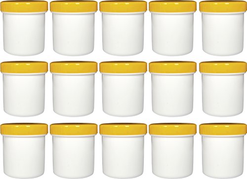 15 Salbendöschen, Creme-döschen, Salbenkruken hoch, 12ml Inhalt mit gelben Deckeln - Made IN Germany von Frühes Forschen