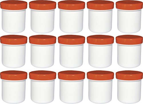 15 Salbendöschen, Creme-döschen, Salbenkruken hoch, 12ml Inhalt mit orangen Deckeln - Made IN Germany von Frühes Forschen