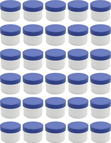 30 Salbendöschen, Creme-döschen, Salbenkruke flach, 35ml Inhalt mit blauen Deckeln - Made IN Germany von Frühes Forschen