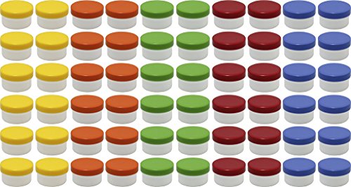 60 Salbendöschen, Creme-döschen, Salbenkruke 6ml Inhalt mit farbigen Deckeln - Made IN Germany von Frühes Forschen