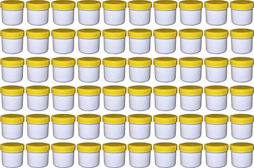 60 Salbendöschen, Creme-döschen, Salbenkruke flach, 25ml Inhalt, mit gelbem Deckel - Made IN Germany von Frühes Forschen