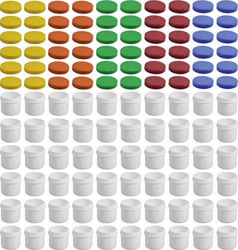 60 Salbendöschen, Creme-döschen, Salbenkruke flach, 25ml Inhalt mit farbigen Deckeln - Made IN Germany von Frühes Forschen