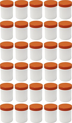 Frühes Forschen 30 Salbendosen hoch, 60ml Inhalt, weiß mit orange-farbenen Deckeln von Frühes Forschen
