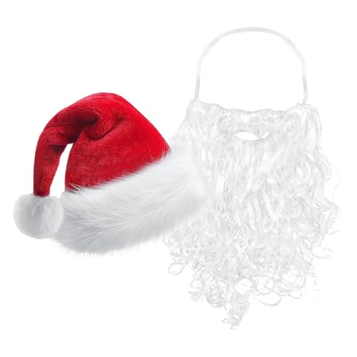 Fruusv Bart und Hut | Weihnachtskostüm Zubehör | Weihnachtsmann Weißer Bart Weihnachtsmütze | Festliches Urlaubs-Outfit für Männer und Frauen, perfekt für Weihnachtsfeiern, Cosplay Fruusv Bart und Hut | Weihnachtskostüm Zubehör | Weihnachtsmann Weißer Bart Weihnachtsmütze | Festliches Urlaubs-Outfit für Männer und Frauen, perfekt für Weihnachtsfeiern, Cosplay von Fruusv
