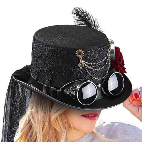 Fruusv Gothic-Punk-Hut, Uni, Steampunk-Hut, Gothic-Punk-Zauberhut, Steampunk-Hut mit Blume und abnehmbarer Brille, Kostüm-Zubehör Fruusv Gothic-Punk-Hut, Uni, Steampunk-Hut, Gothic-Punk-Zauberhut, Steampunk-Hut mit Blume und abnehmbarer Brille, Kostüm-Zubehör von Fruusv