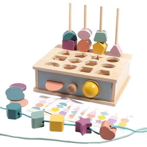 Fruusv Shape Sorter, Wood Fine Motor Skills Learning Game, Hand and Eye Coordination Shape Sequencing Block Matching, Lacing Beads STEM Toy for Boys, Girls, 1+ Year Old Toddler von Fruusv
