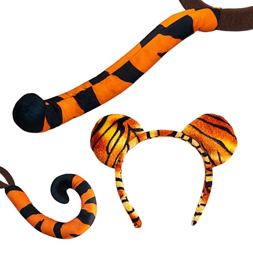 Fruusv Tiger Tail Stirnband Cosplay, Tiger Cosplay Ohren Tierkostüm, Erwachsene und Kinder Zuhause und Schule Kopfbedeckung Mode Kostüm für Schulaufführung, Halloween, Cosplay Party von Fruusv