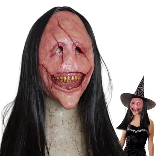 Gruseliges Halloween Face Shield, Teufel grinsend Gesichtsbedeckung, Leichte Gesichtsbedeckung mit langen Haaren, Festliches Kostüm Face Shield, Halloween Face Shield mit Haaren, Teufel von Fruusv