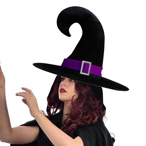 Halloween Hexenhut, Samt Hexen Kostüm Hut, Schwarz Spitzer Hexenhut, Silber Schnalle Hexenhut, Halloween Hut für Frauen, Halloween Party Hexenhut, Samt Spitzhut Kostüm, Hexenhut für Mädchen von Fruusv