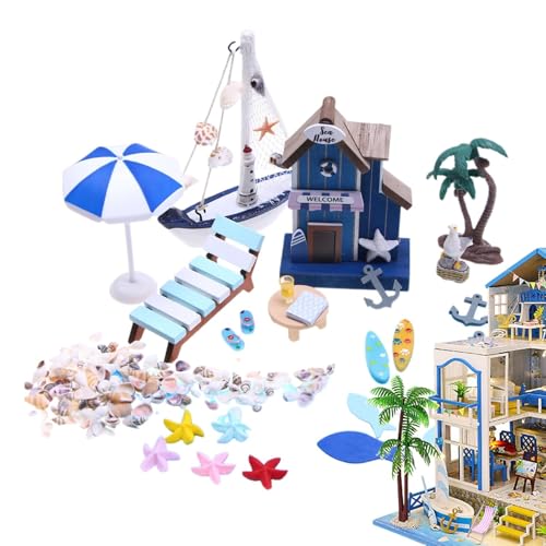 Miniature Kit, 26 Pieces Beach Miniature House Decoration, Sea Theme Beach House for Thanksgiving, Halloween Beach House Miniature Kit, 26-Piece Decoration Set, Sea Theme Miniature House for von Fruusv