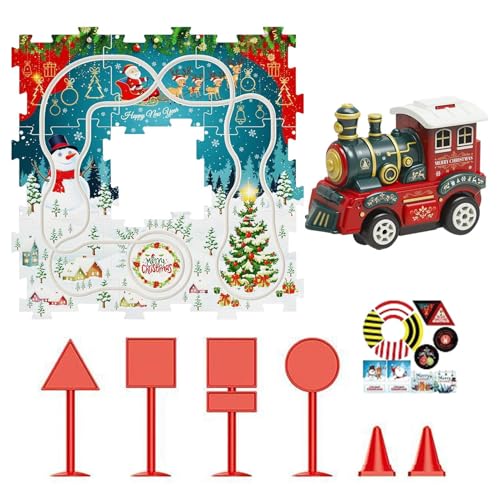 Puzzle Racer Kids Car Track Set, Christmas Tracks with Train, Interactive Rail Toy, STEM Learning Adventure, (Multicolor, 3-6 Years) for Boys & Girls, Educational von Fruusv