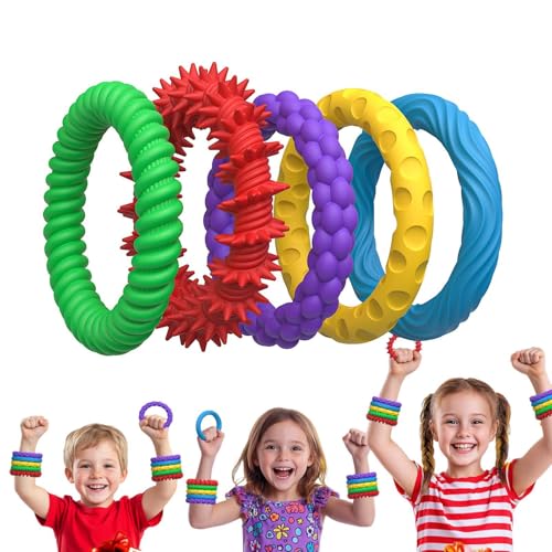 Stretchy Strings, Sensory Fidget, 5-Pack Stylish Educational Silicone, Stress Relief Toy, Wristbands Calming for Girls, Boys, Classroom, School, and Home, (Multicolor) 5X von Fruusv