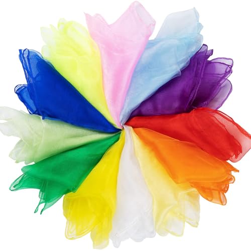 Frypay Jongliertücher Set, 24 Stück, 60x60cm, Bunte Chiffon-Tanztücher für Kinder, Gymnastik und Aktivitäten von Frypay