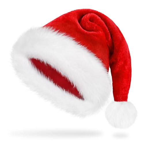 Frypay Weihnachtsmütze Plüsch, Nikolausmütze für Erwachsene und Kinder, Rot-Weiß, 43 cm, Samtqualität von Frypay