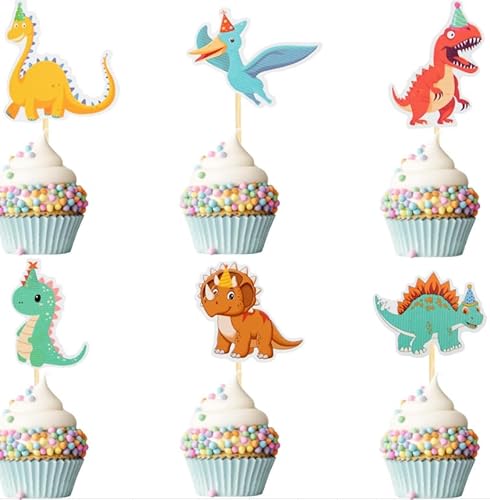 Fsahiuf 24 Stück Dinosaurier Kuchenaufstecker Set,Cupcake Deko für Kindergeburtstagsparty von Fsahiuf