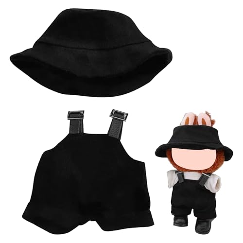 Fsahiuf Puppenkleidung 2-teiliges Set für 17cm Labubu Hat & Dungarees（Schwarz） von Fsahiuf