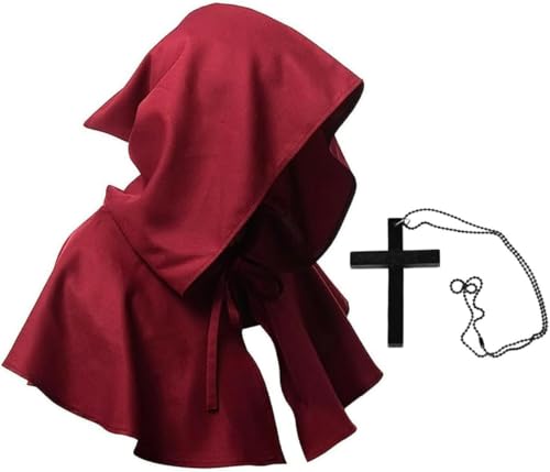 Fsahiuf Rot & Schwarz Halloween Unisex Mittelalter Kurzhaube Devil Cape für Halloween,Faschingspartys Karnevals Fashion-Shows Cosplay (Rot) von Fsahiuf