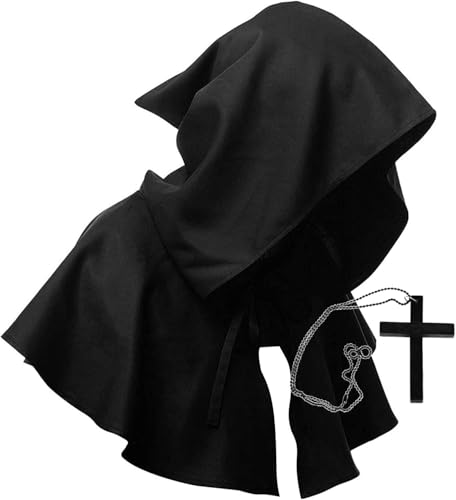 Fsahiuf Rot & Schwarz Halloween Unisex Mittelalter Kurzhaube Devil Cape für Halloween,Faschingspartys Karnevals Fashion-Shows Cosplay (Schwarz) von Fsahiuf