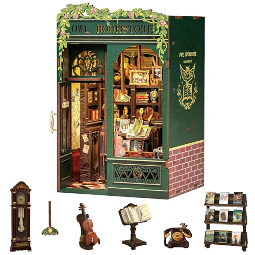 Fsolis Book Nook DIY, Book Nook kit,bücherregal deko,Modellbausätze für Erwachsene zum Bauen,Booknook Kreatives Geschenk(Owl Bookstore) von Fsolis