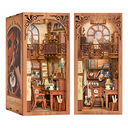 Fsolis DIY Book Nook Puppenhaus Miniatur Haus Kit mit Holz Möbeln und LED-Licht,Book Nook Bücherecke Bücherregaleinsatz Kits,Modellbausätze für Erwachsene zum Baue von Fsolis