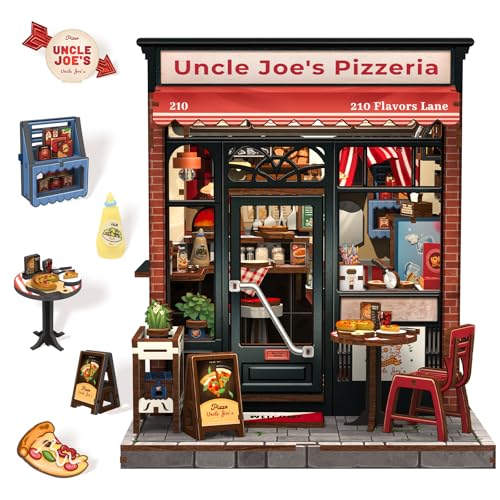 Fsolis Book Nook Kit - DIY Häuser Bausatz mit LED Beleuchtung - Retro Miniatur Bücherregal Deko Jugendliche und Erwachsene(Uncle Joe's Pizzeria) von Fsolis