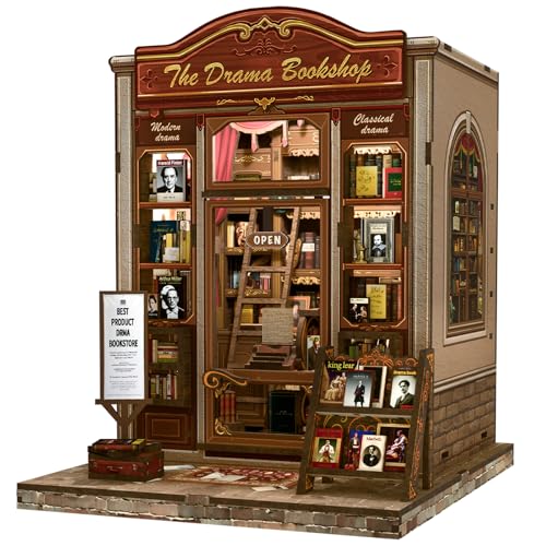 Fsolis Book Nook Kit – DIY Miniaturhaus-Set für Erwachsene, Mini-Haus, kleines Heimgebäude, Bastelset, Bücherregal, Ecke, Dekoration, Geschenke für Buchliebhaber (The Drama Bookshop) von Fsolis