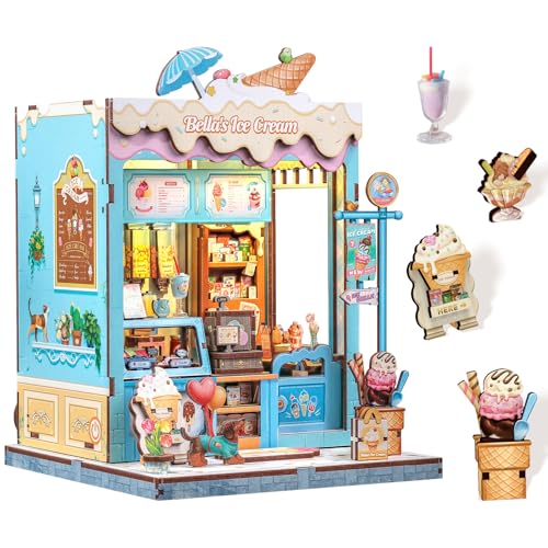 Fsolis Book Nook Kit - Kreatives 3D-Puzzle mit LED-Beleuchtung für einzigartige Miniatur-Welten Jungen & Mädchen - Wandregal Deko für Zuhause & Büro(Bella's Ice Cream) von Fsolis