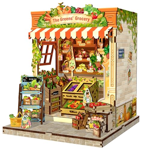 Fsolis Book Nook - Miniatur Puppenhaus - Moderne Wohnaccessoires & Holz-Dekoration, Kreative Geschenkideen für Jugendliche & Erwachsene(The Greens’ Grocery) von Fsolis