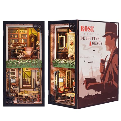 Fsolis DIY Book Nook,Kit Puppenhaus Miniatur Haus Kit mit LED Leuchten und Einsteckbar Staubschutzplatte,Book Nook Bibliothek 3D Puzzle Buchstützen aus Holz von Fsolis