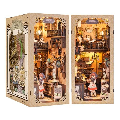 Fsolis DIY Book Nook,Kit Puppenhaus Miniatur Haus Kit mit LED Leuchten und Einsteckbar Staubschutzplatte,Booknook 3D Puzzle Buchstützen aus Holz (Grandfather's Antiques Store) von Fsolis