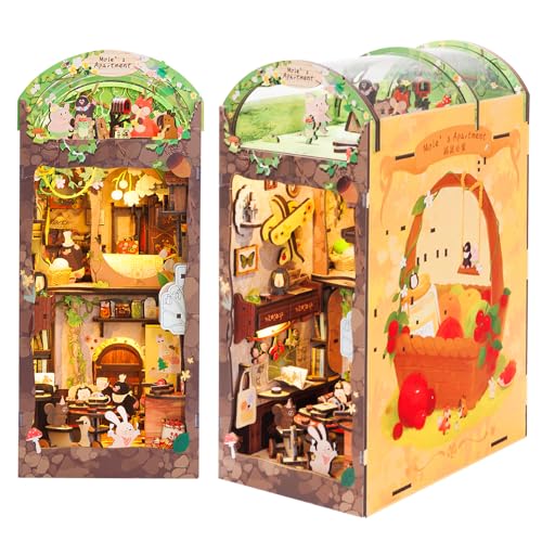 Fsolis DIY Book Nook Kit,Puppenhaus Miniatur Haus Kit mit LED Leuchten und Einsteckbar Staubschutzplatte,3D Puzzle Buchstützen aus Holz,Book Nook Kreative Geschenke für Jungen und Mädchen von Fsolis